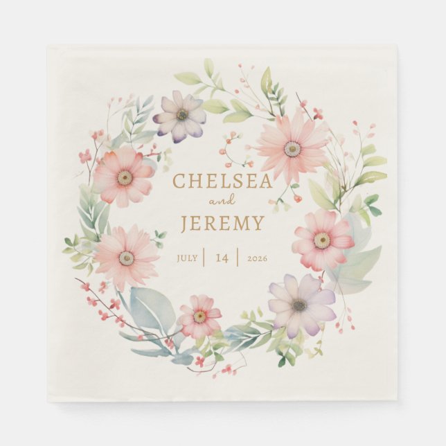 Watercolor-Hochzeit mit Whimsical-Wildblume Serviette (Vorderseite)