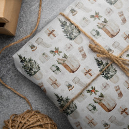 Watercolor Holiday Boho Neutrale Weihnachten Geschenkpapier