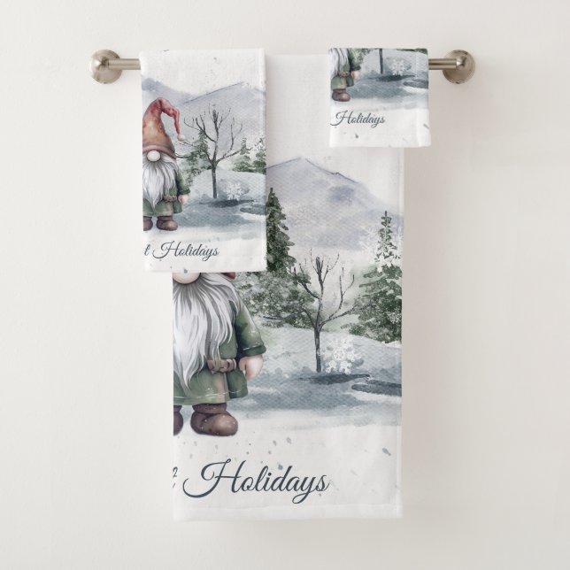 Watercolor Holiday Gnome Badhandtuch Set (Insitu)