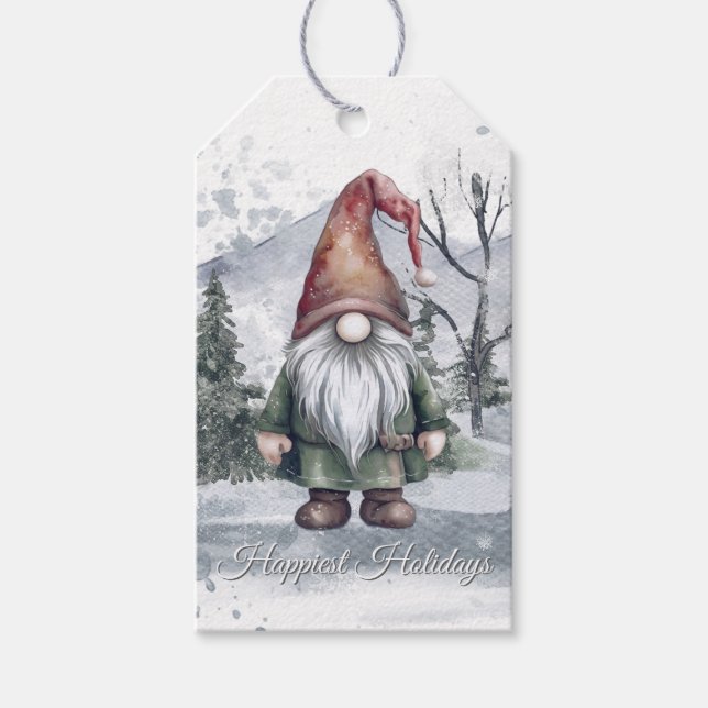 Watercolor Holiday Gnome Geschenkanhänger (Vorderseite)