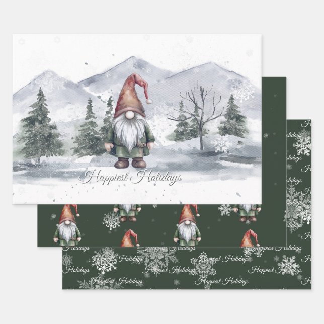 Watercolor Holiday Gnome Geschenkpapier Set (Set)