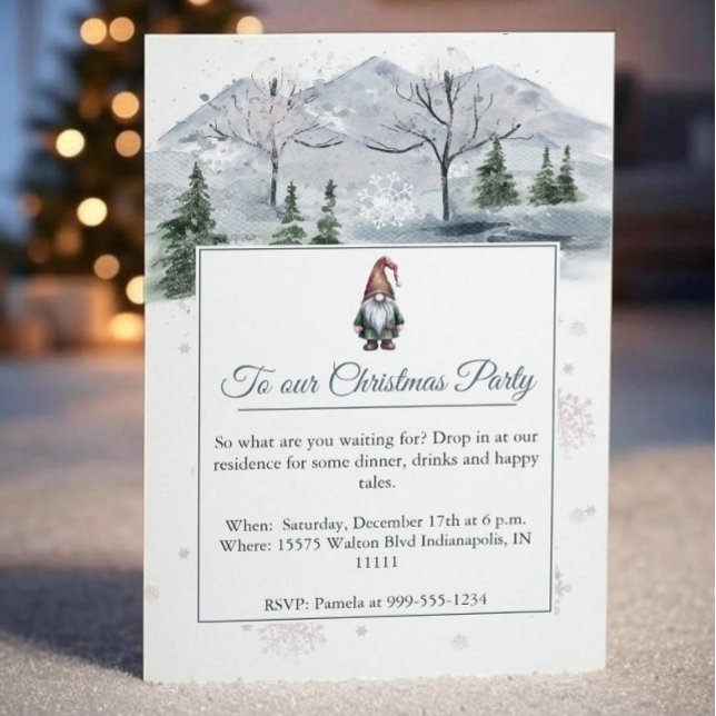 Watercolor Holiday Gnome Holiday Party Einladung (Watercolor Holiday Gnome Party Invitation)