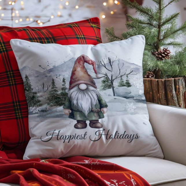 Watercolor Holiday Gnome Kissen (Watercolor Holiday Gnome Throw Pillow)