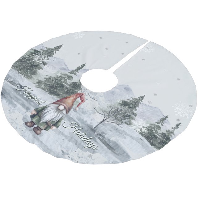 Watercolor Holiday Gnome Polyester Weihnachtsbaumdecke (Schrägansicht)