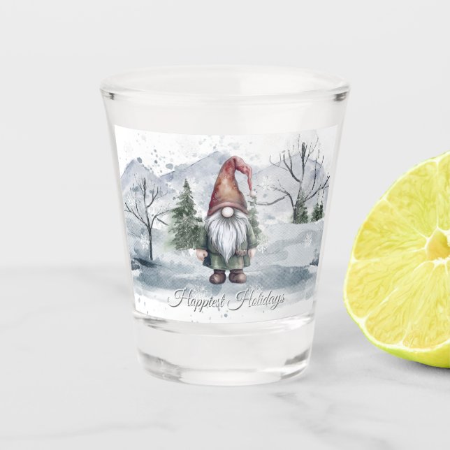 Watercolor Holiday Gnome Schnapsglas (Vorderseite)