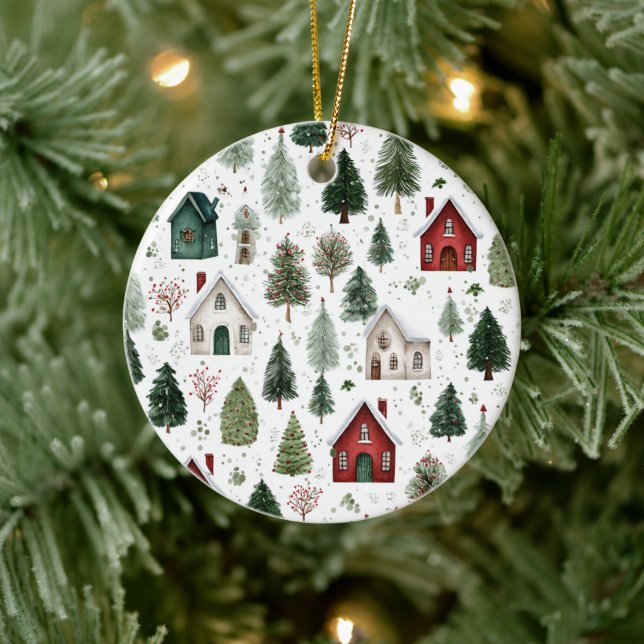Watercolor Holiday Pattern Christmas Ornament (Baum)
