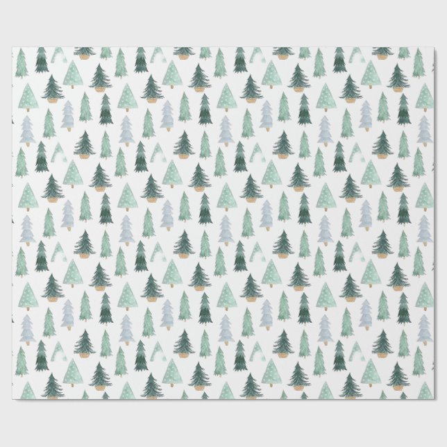 Watercolor Holiday Tree Wrapping Paper  Geschenkpapier (Flach)