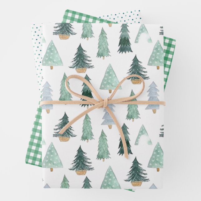 Watercolor Holiday Tree Wrapping Paper Sheets Geschenkpapier Set (Beispiel)