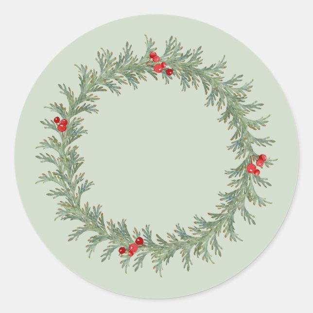 Watercolor Holiday Wreath Runder Aufkleber (Vorderseite)
