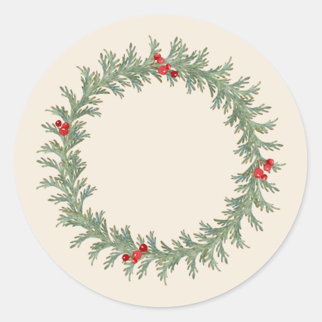 Watercolor Holiday Wreath Runder Aufkleber (Vorderseite)
