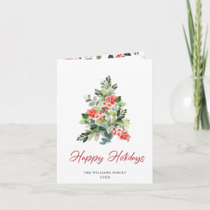 Watercolor Holly Berry Christmas Tree Greeting Feiertagskarte