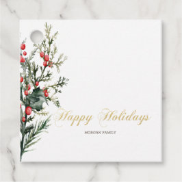 Watercolor Holly Berry Greenery Geschenkanhänger