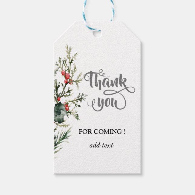 Watercolor Holly Berry Greenery Geschenkanhänger (Vorderseite)