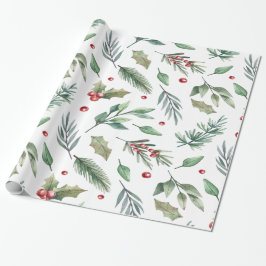 Watercolor Holly Berry Greenery Geschenkpapier