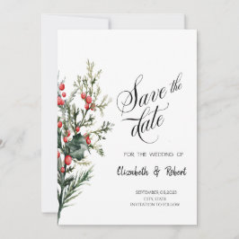 Watercolor Holly Berry Greenery Save the Date