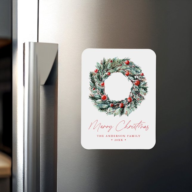 Watercolor Holly Berry & Greenery Weinkeller Weihn Magnet (Von Creator hochgeladen)