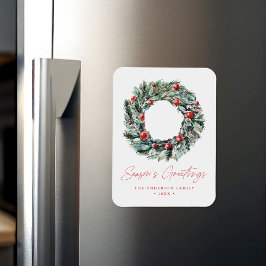 Watercolor Holly Berry & Greenery Wreath Magnet