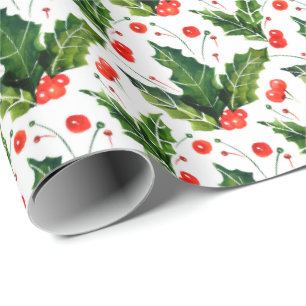 Watercolor Holly Berry Mistletoe Weihnachtsfeierta Geschenkpapier