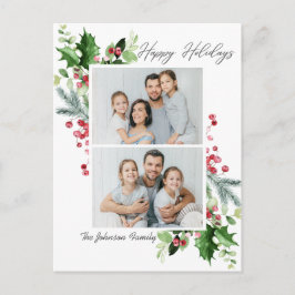 Watercolor Holly Berry Weihnachten 2 FOTO Gruß Postkarte