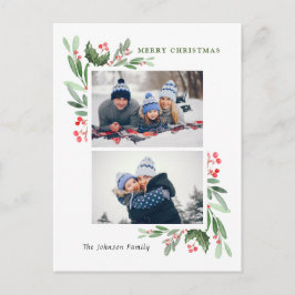 Watercolor Holly Berry Weihnachten 2 FOTO Gruß Postkarte
