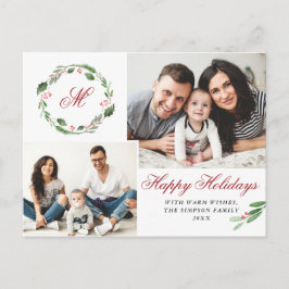 Watercolor Holly Berry Weihnachten 3 FOTO Gruß Postkarte