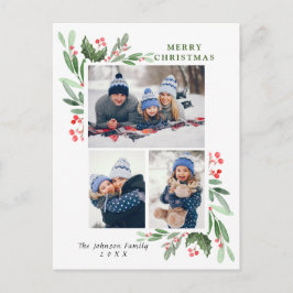 Watercolor Holly Berry Weihnachten 3 FOTO Gruß Postkarte
