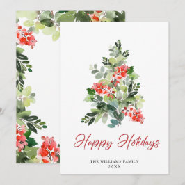 Watercolor Holly Berry Weihnachtsbaum Gruß Feiertagskarte