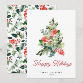 Watercolor Holly Berry Weihnachtsbaum Gruß Feiertagskarte
