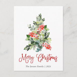 Watercolor Holly Berry Weihnachtsbaum Gruß Postkarte