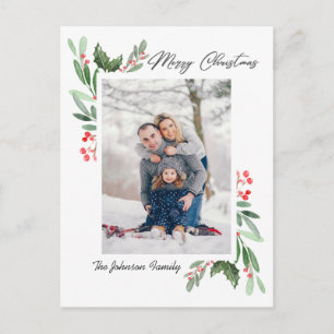 Watercolor Holly Berry Weihnachtsgrüßen FOTO Gruß Postkarte