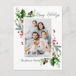 Watercolor Holly Berry Weihnachtsgrüßen FOTO Gruß Postkarte