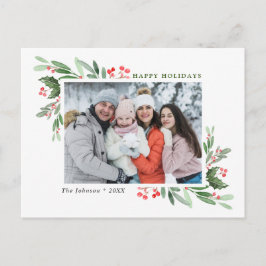 Watercolor Holly Berry Weihnachtsgrüßen FOTO Gruß Postkarte