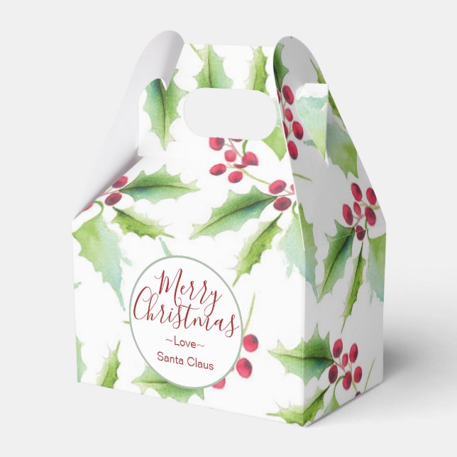 Watercolor Holly Christmas Favor Boxes Geschenkschachtel (Vorderseite)
