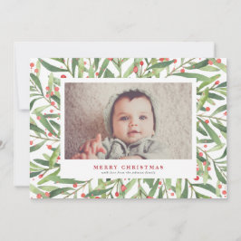 Watercolor Holly Christmas Foto Card Feiertagskarte