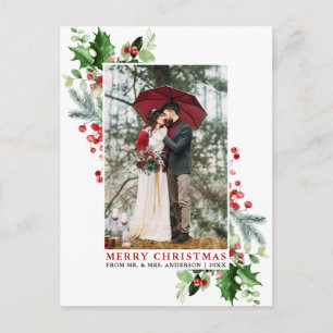 Watercolor Holly Christmas Greenerity Wedding Red Postkarte