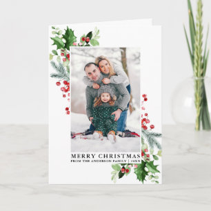 Watercolor Holly Christmas Greenery Familie Falten Feiertagskarte