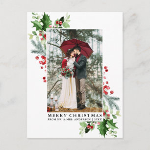 Watercolor Holly Christmas Greenery Wedding Foto Postkarte