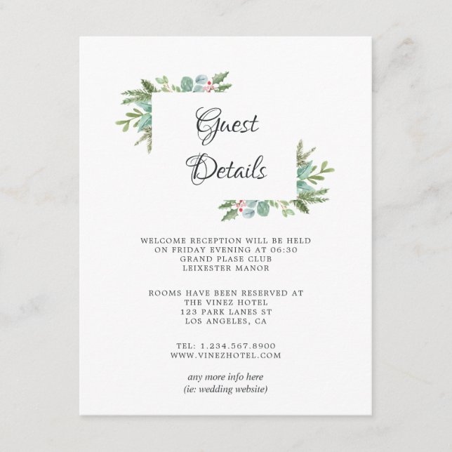 Watercolor Holly Christmas Guest Details Begleitkarte (Vorderseite)