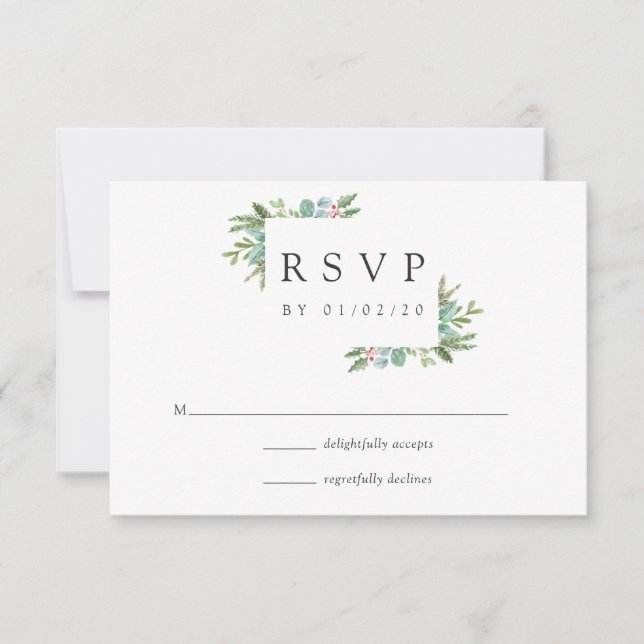 Watercolor Holly Christmas RSVP Karte (Vorderseite)