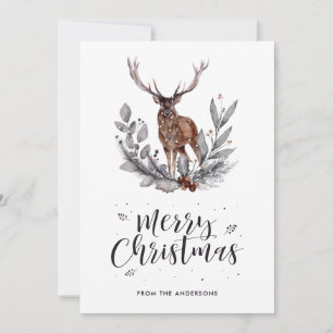 Watercolor Holly Deer Calligraphy Christmas Cards Feiertagskarte