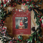 Watercolor Holly Frohe Weihnachts-Foto Burgundy Feiertagskarte<br><div class="desc">Sie werden diese wunderschönen Weihnachtskarten Liebe! Die botanische Aquarellgestaltung mit Misteloe, Kiefernästen, Beeren und Babys atmen. Oben heißt es frohe Weihnachten und rechts unten können Sie ein Bild hinzufügen. Der untere Teil der Karte hat einen Platz für eine kleine Nachricht und dann können Sie Namen und das Jahr unter dieser...</div>
