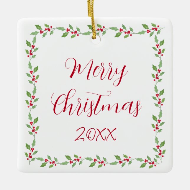 Watercolor Holly Garland Keramikornament (Vorderseite)