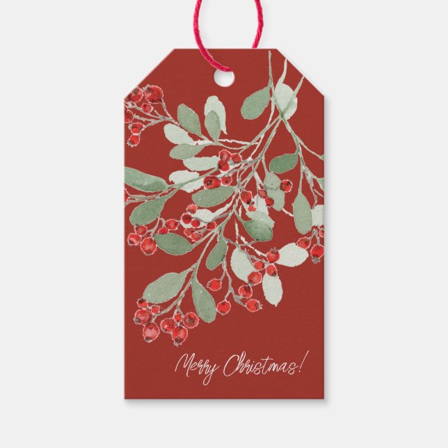 Watercolor Holly Geschenkanhänger (Vorderseite)