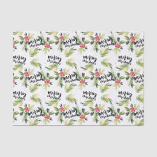 Watercolor Holly Greenery Muster Merry Christmas Seidenpapier
