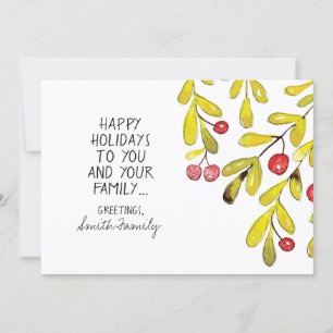 Watercolor Holly Happy Holiday Greetings Feiertagskarte