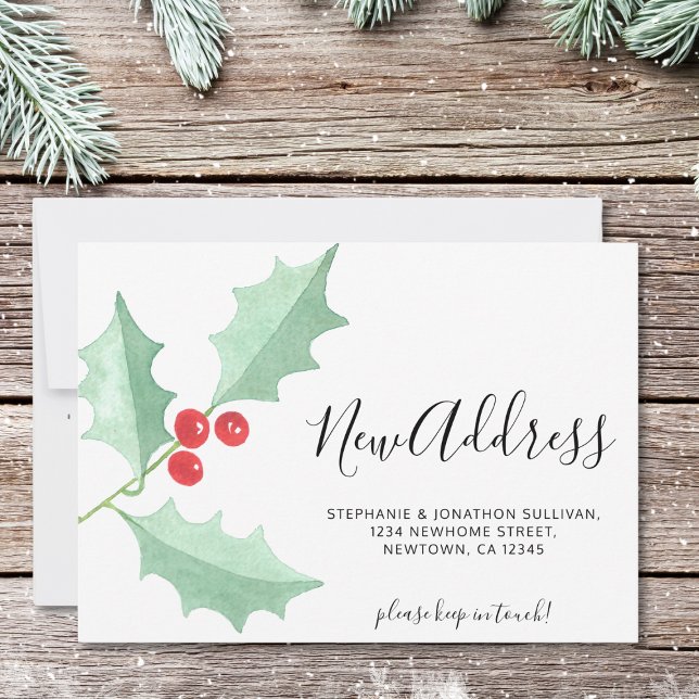 Watercolor Holly New Address Moving Ankündigung (Von Creator hochgeladen)