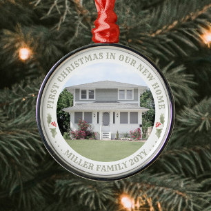 Watercolor Holly New Zuhause First Xmas House Foto Ornament Aus Metall