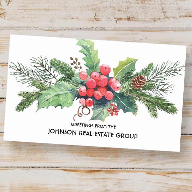 Watercolor Holly Pine & Berry | Holiday Envelope Rechteckiger Aufkleber (Von Creator hochgeladen)