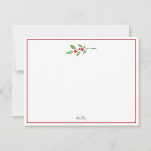 Watercolor Holly Sprig Mitteilungskarte