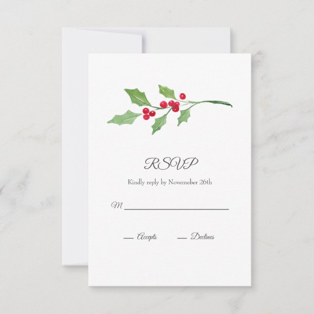 Watercolor Holly Sprig RSVP Karte (Vorderseite)